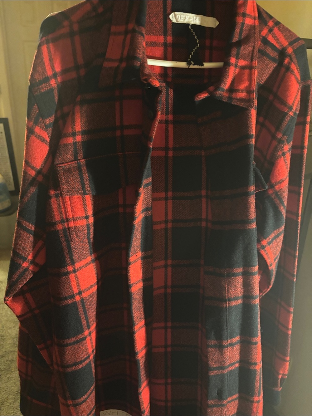 Off-White Red & Black Plaid Casual Button-Down